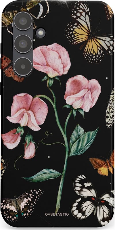Casetastic hoesje geschikt voor Samsung Galaxy A55 - Dubbellaagse bescherming - Vleugels en bloemen - Fashion Case - Zwart Grijs Taupe