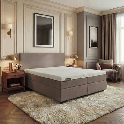 Mörgenn Hotel en B&B Boxspring - Pocketvering - Taupe - 80x200 cm - Inclusief Dekbed en Kussens
