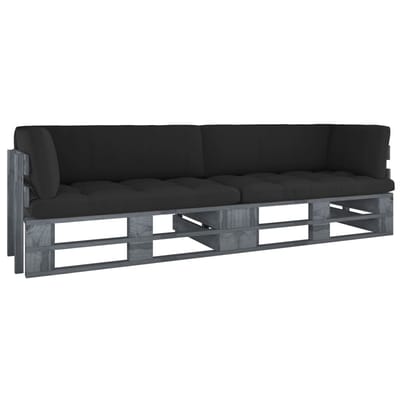 vidaXL - Tweezitsbank - pallet - met - kussens - grijs - geïmpregneerd - grenenhout