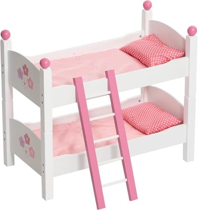 Poppenstapelbed voor Babypoppen tot 48 cm - Wit en Roze