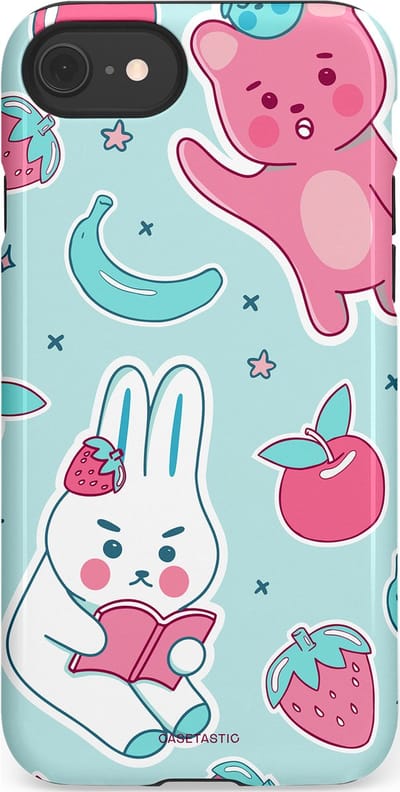 Casetastic hoesje geschikt voor Apple iPhone SE / Apple iPhone 7 / Apple iPhone 8 - Dubbellaagse bescherming - Fruitige vriendjes - Fashion Case - Mintgroen Lichtgrijs Lichtroze Wit