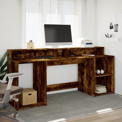 vidaXL - Bureau - met - LED-verlichting - 200x55x91 - cm - hout - gerookt - eikenkleur