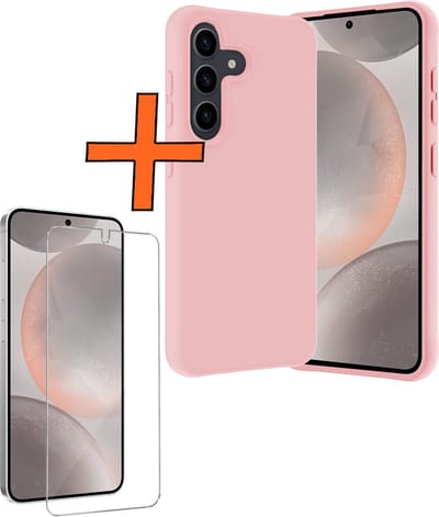 Hoes - Met Screenprotector - Geschikt voor Samsung Galaxy S24 - Sterk & Shockproof - Back Cover - Siliconen Case - Telefoon Hoes - Lichtroze