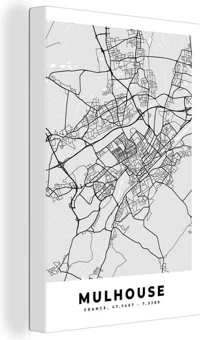Canvas Schilderij Frankrijk - Mulhouse - Stadskaart - Plattegrond - Kaart - 20x30 cm - Wanddecoratie