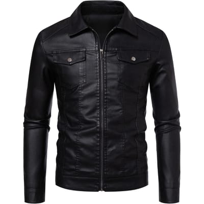 Heren Revers Leren Jas Herfst Oversized Slim Motorrijpak PU Leer Waterdicht Werkkleding M zwart