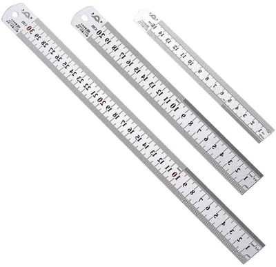 Metalen Liniaal Set - Stalen Liniaal - Tekenen en Meten - Dubbelzijdige Schaal - 15 20 30 cm - Zilver