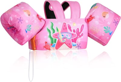 Kinderen Zwemvleugels met Cartoon Design, Levensvest voor Zwemtraining, Geschikt voor Jongens en Meisjes van 9 tot 22,6 kg, Roze Zeester