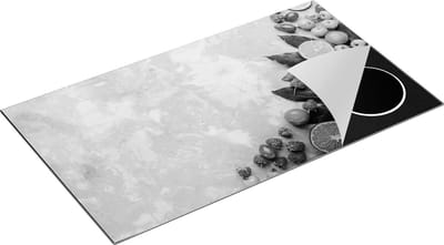 Chefcare Inductie Beschermer Fruit op Grijze Marmer - Zwart Wit - 90x50 cm - Afdekplaat Inductie - Kookplaat Beschermer - Inductie Mat