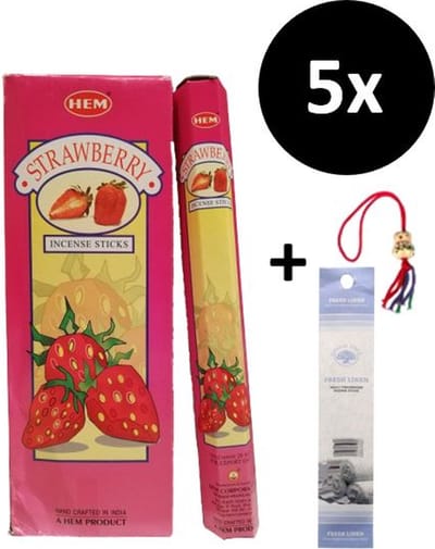 Wierook - Wierookstokjes - 5 Kokers - 100 Stokjes + 5 Mini Stokjes En 1 Gelukspoppetje - Geur Aardbei - Strawberry