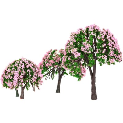 Arbres miniatures en plastique, 4 pièces, aménagement de Train, paysage de jardin, arbres à fleurs blanches et roses