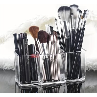 Acryl Make-upkwastenhouder met 3 Compartimenten - Transparante Cosmetische Organizer voor Kaptafel, Opslag voor Lippenstift & Accessoires, voor Terug naar School gray
