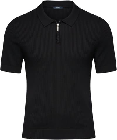 OMBRE Polo - Slim Fit - Viscose - Korte Mouw Zwart S