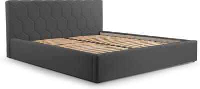 Tweepersoonsbed met fluwelen bekleding, met hoofdeinde, lattenbodem, bed voor volwassenen - BED 02 - 160x200 - Donkergrijs (TRINITY 15)