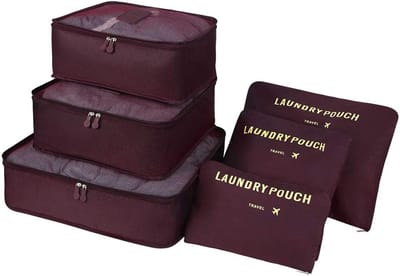 Famanu - Bagage-Organizer,6 Stuks Koffer Organizer Bevat 3 * Pakkubussen en 3 * Opbergzakken, Reistassen Voor Droge Kleding, Ondergoed, Cosmetica en Andere Accessoires, 6pcs-wijnrood.