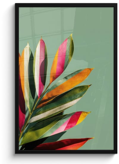 Poster in lijst - Fotolijst 60x90 cm - Posters - Bladeren - Tak - Kleurrijk - Posterlijst zwart - Decoratie - Wanddecoratie woonkamer - Muurdecoratie slaapkamer
