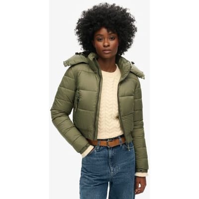 Superdry Korte Fuji jas met Capuchon Groen Grootte: 36