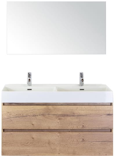 Maxx XL Badmeubelset 120 cm - Natuur Eiken - Wastafel Kube Dubbel 2 Kraangaten met Spiegel