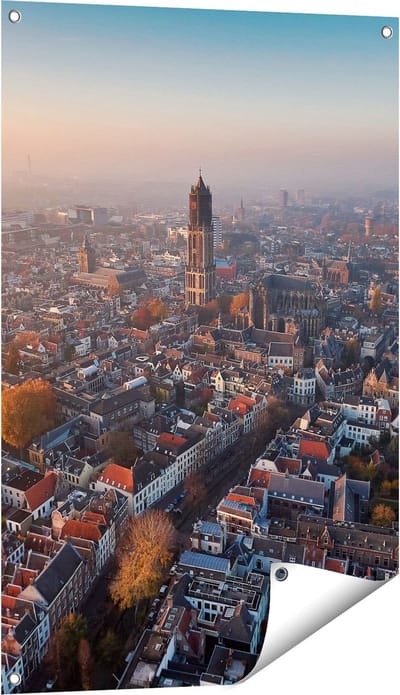 Gards Tuinposter Utrecht vanuit de Lucht - 60x90 cm - Tuindoek - Tuindecoratie - Wanddecoratie buiten - Tuinschilderij