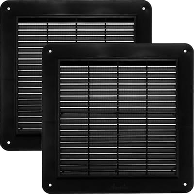 Ventilatie roosters 25,4 cm x 25,4 cm - 2 stuks - zwart met ingebouwd insectenscherm