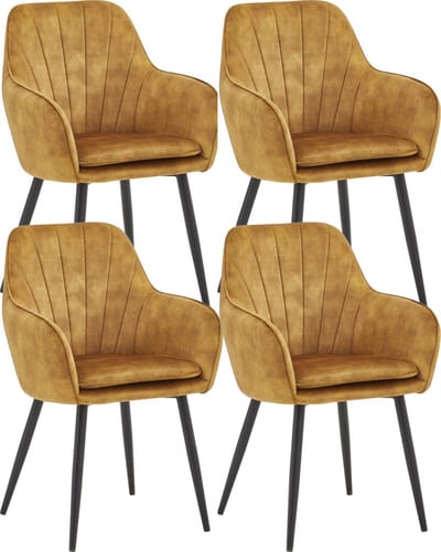 Colenis® - Melissa Eetkamerstoel - Set Van 4 - Honey - Adoré Velvet - Met armleuning