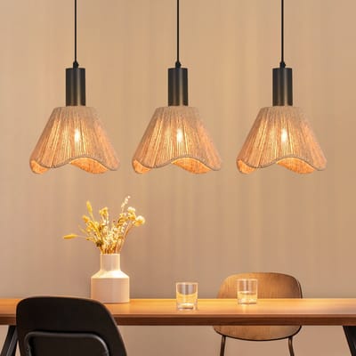 NETTLIFE E27 Hanglamp - Boho Rotan - 3-lichts - Vintage gevlochten kap - Papieren touw - pendellamp - Voor eetkamer & slaapkamer - Zonder lamp