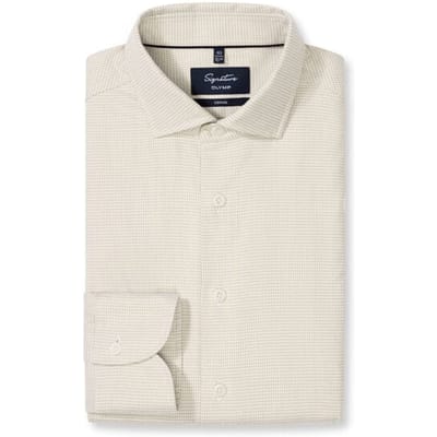 OLYMP Signature Casual Overhemd, Tailored Fit, Kent, Lichtbeige