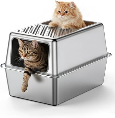 Kattenbak met Deksel, Gesloten Metalen Kattenbakken XXL, Hoge Rand, Hop-in Kattenbak voor Katten van Alle Maten, Anti-Aanbak, Geurvrij, Gemakkelijk Schoon te Maken
