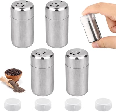 carmdering - Mini Zoutstrooiers - Mini Kruidenstrooiers - Zoutdispenser - Lekvrij Schroefdeksel - Precieze Dosering - RVS 304 - Compact En Lichtgewicht - Ideaal Voor Onderweg - 4 Stuks