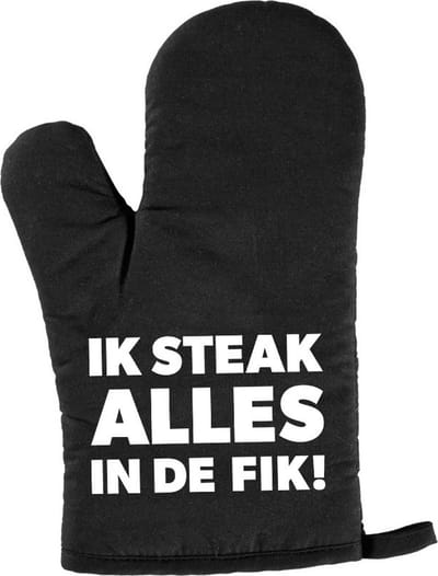 Ik steak alles in de fik BBQ handschoen - barbecue want - zwart - heren - Papa / Vaderdag cadeau / verjaardag cadeau voor hem