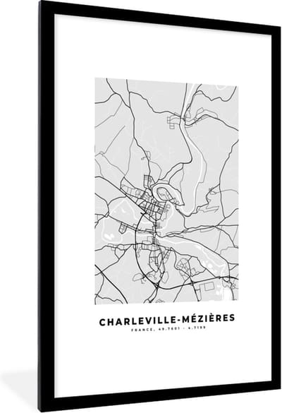 Fotolijst incl. Poster - Stadskaart – Frankrijk – Kaart – Charleville-Mézières – Plattegrond - 80x120 cm - Posterlijst