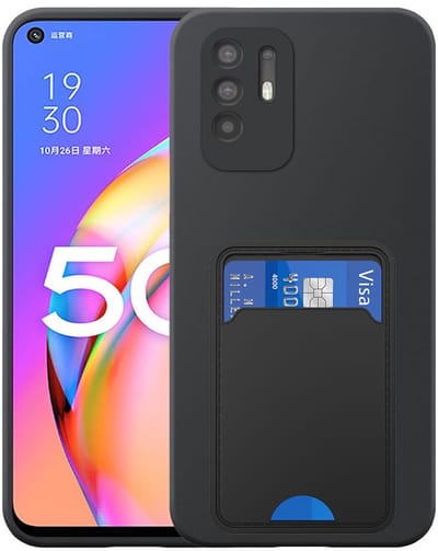 Geschikt voor Oppo A94 5G Telefoonhoesje met TPU Pasjeshouder - Flexible Back Cover Case Siliconen TPU with Cardslot - Zwart - Smartphonica geschikt voor Oppo A94 5G