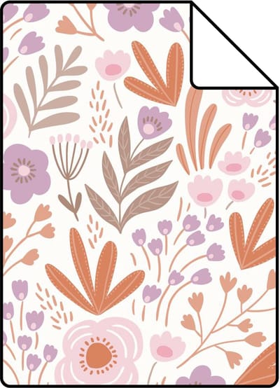 Proefstaal ESTAhome behang bloemetjes oranje en paars - 26.5 x 21 cm - 131067-S