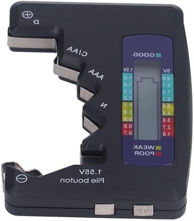 Batterijtester met Digitaal LCD Display en Indicatielampje voor 1.5V en 9V Batterijen - Geschikt voor AA, AAA, 9V, 6F22, 1.55V Knopbatterijen - Gemaakt van ABS Materiaal (Zwart)
