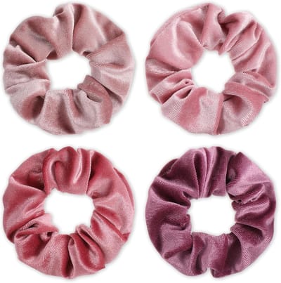 Zachte Velvet Scrunchies voor Vrouwen - 4 Stuks Haarbanden, Elastische Ponytail Houders en Mode Haaraccessoires voor Tieners en Vrouwen in Roze Kleuren