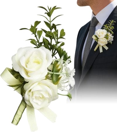 Heren Corsage - Bruidegom Bloem - Bruiloft Accessoire - Realistisch Ontwerp - 7x12 cm