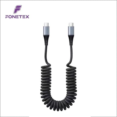 FoneTex USB C naar USB C Krulsnoer Kabel - Tot 2 Meter Uitrekbaar - Uitrekbare Oplader - Geschikt voor Samsung Carplay, Samsung - Oplaadkabel