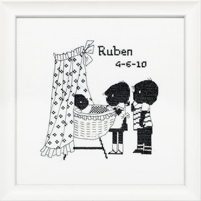 Pako Borduurpakket - geboorte - telpatroon- Jip & Janneke geboortetegel Welkom lief broertje/zusje, Fiep Westendorp - 270.008 - Aida - 18 x 19 cm - DIY kit