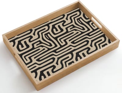 Dienblad hout 50x35 cm - Schootdienblad - Grafisch - Lijnen - Zwart - Borrelplank rechthoek - Plateau dienbladen
