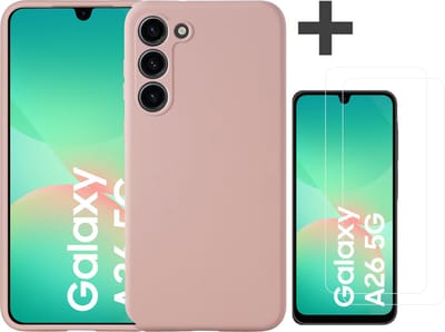 Hoesje geschikt voor Samsung Galaxy A26 hoesje zacht siliconen met 2 Stuks gehard glas Screenprotectors- Arara backcover - Licht Roze