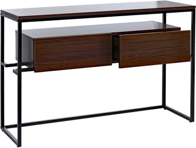 Console MCW-P46, telefoontafel bijzettafel opbergtafel, lade metaal MDF melamine 80x120x40cm ~ walnootlook