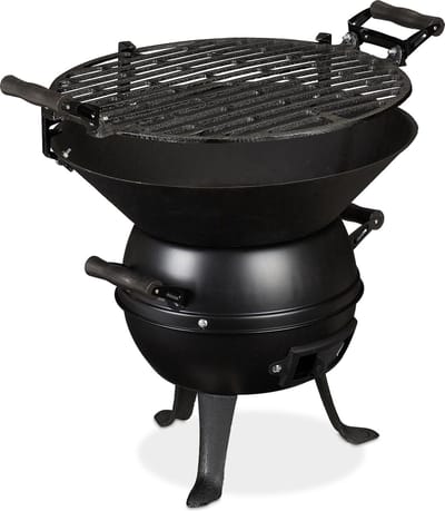 houtskool barbecue - gietijzer en staal - hoogte verstelbaar - draagbaar - rooster Ø 35 cm - zwart