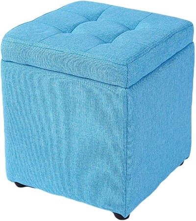 Opbergbank met poef - Ottomaanse kruk - Extra zitruimte - Verborgen opbergruimte - 30x30x35cm - Blauw