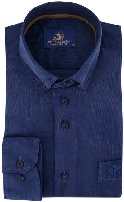 Blauw corduroy Eden Valley overhemd normale fit blauw