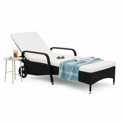 Allero Ligstoel - Ligbed - Loungestoel - Buitenstoel - Zwart - Met Kussens - Grote Wielen - Met Armleuningen - Comfort - Tuinstoel