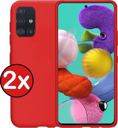 Hoesje - 2 Stuks - Geschikt voor Samsung Galaxy A51 - Sterk & Shockproof - Telefoonhoes - Back Cover - Case Siliconen - Telefoon Hoes - Rood