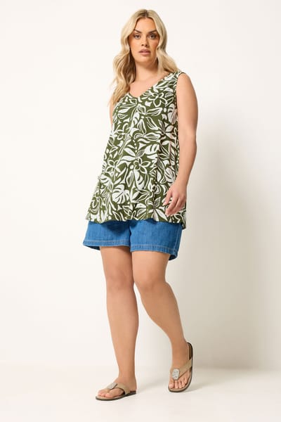Yours Kakigroen Swingtopje Met Bloemenprint Size 42