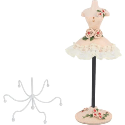 Sieradenstandaard Display Oorbellen Ketting Opbergruimte Polyresin Poppenhouder met Draaibaar white