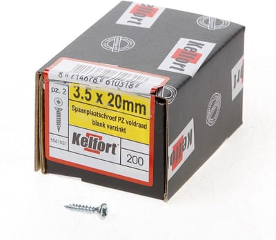 Kelfort Spaanplaatschroef platverzonken kop verzinkt pozidriv voldraad 3.5 x 20mm (Prijs per 200 stuks)
