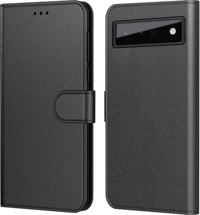 Hoesje Portemonnee voor Google Pixel 6 Zwarte portemonnee met magnetische klep en kaartopslag