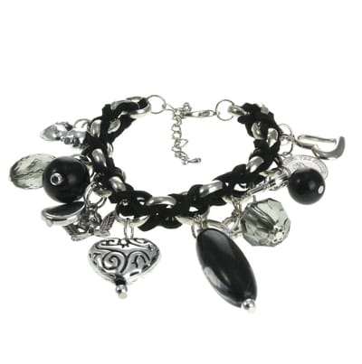 Behave - Bedelarmband zwart suede hartjes kralen - casual urban 16 cm